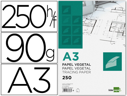 Papel dibujo Liderpapel A3 90g/m² vegetal